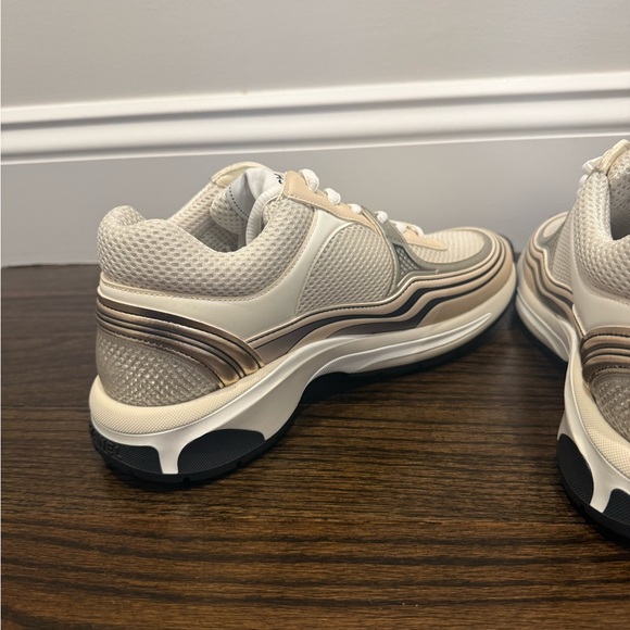CHANEL Cream & Beige CC Logo Mesh Leather Sneakers - Picture 7 of 14